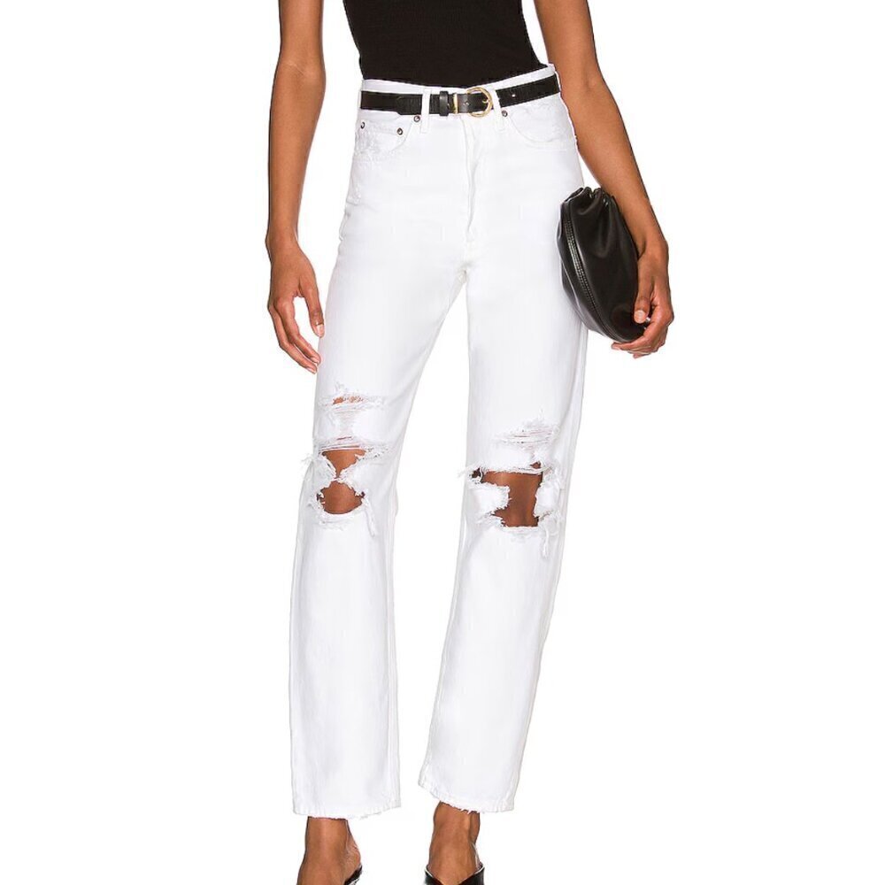 Agolde 90's Mid Rise Loose White Distressed Size 25